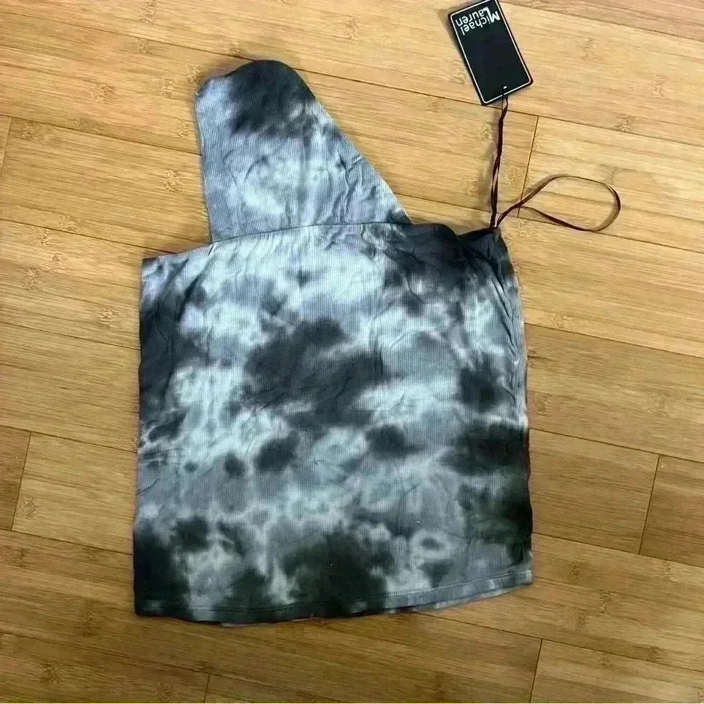 Michael Lauren One Shoulder Top Small‎ Black Gray Tie Dye Asymmetrical